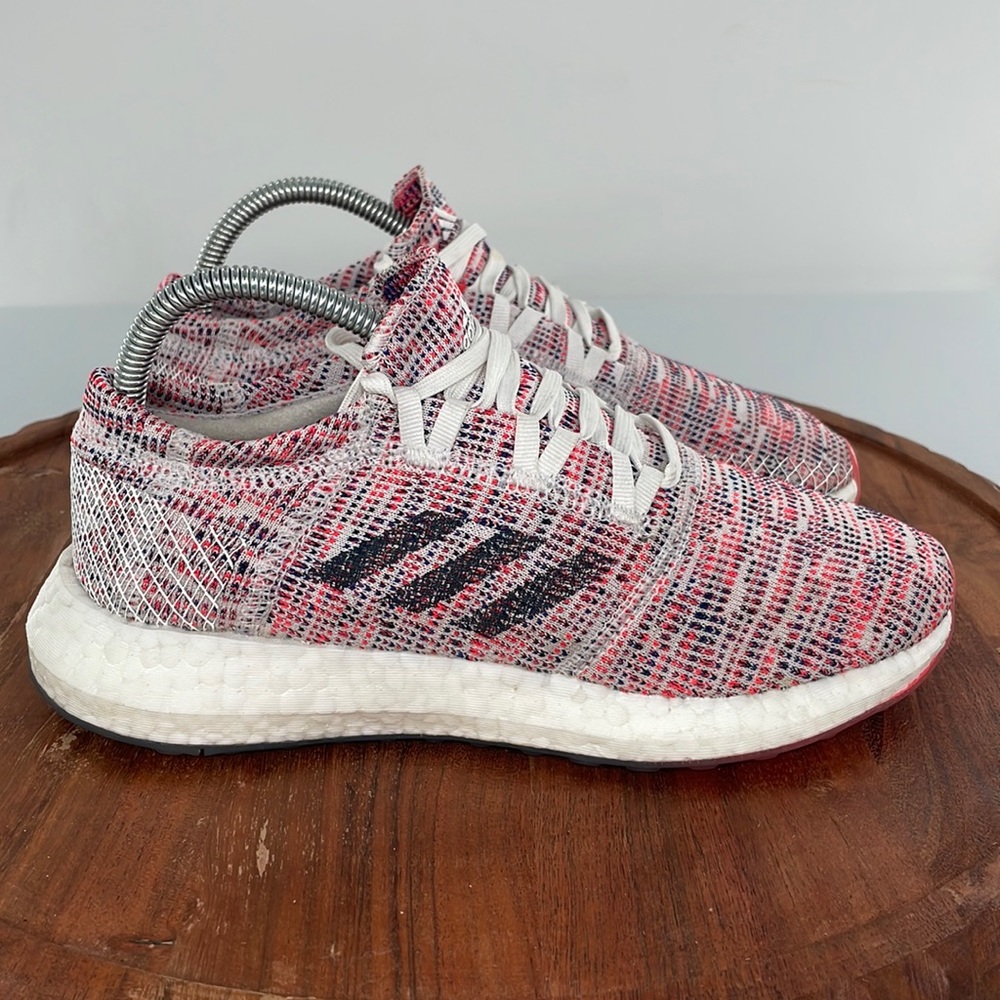 Adidas Pure Boost GO Running Shoes Womens 7 Sneakers Grey Red Purple
